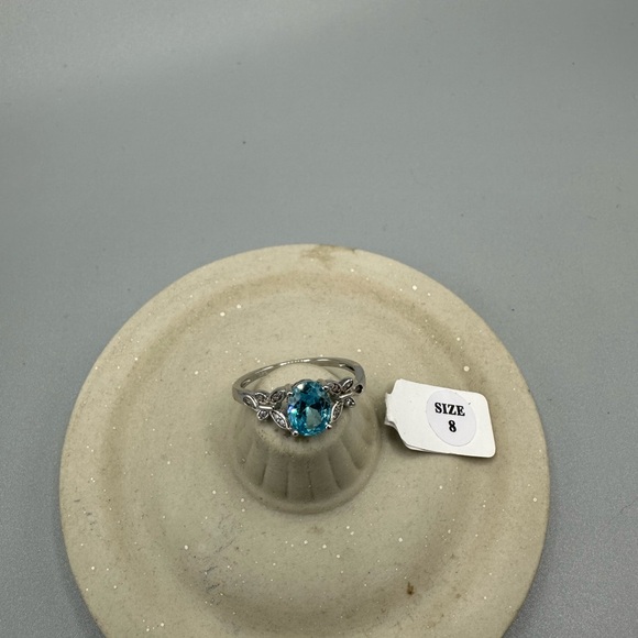None Jewelry - Elegant Sterling Silver Double Butterfly Aqua Center Stone CZ Ring